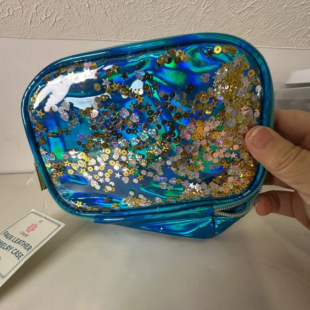 Count Jewelry Case Blue Iridescent Sequin‎ Star Travel Organizer NWT